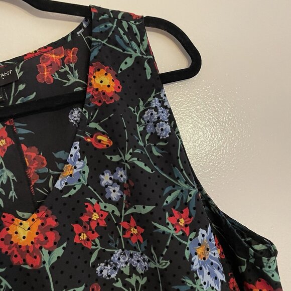 Lane Bryant Women Plus 28 Black Velvet Flocked Dot Floral Sleeveless Swing Tank - Picture 4 of 8